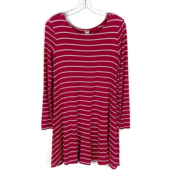 Old Navy Dresses & Skirts - Old Navy Hot Pink & White Long Sleeve A-Line Swing Dress